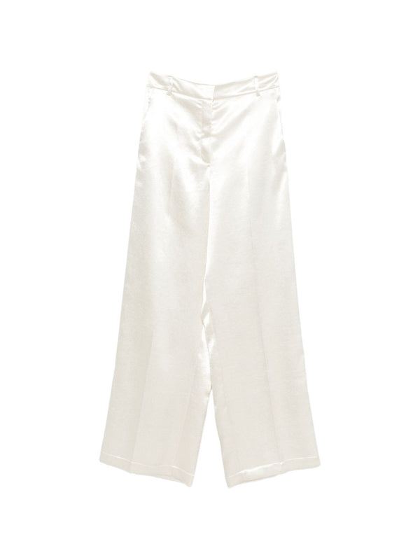 Alysi Shiny White Trousers for Women, Wide-Leg, Lustrous Finish for Day to Night Looks
