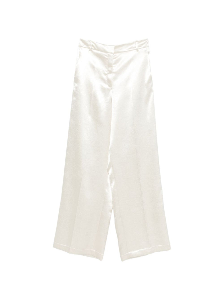 Alysi Shiny White Trousers for Women, Wide-Leg, Lustrous Finish for Day to Night Looks