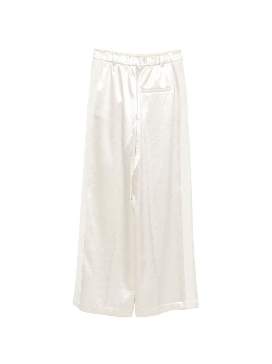 Alysi Shiny White Trousers for Women, Wide-Leg, Lustrous Finish for Day to Night Looks