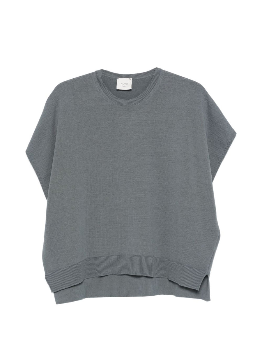 Alysi Cotton T Shirt Women Grey Ribbed Hem Layered