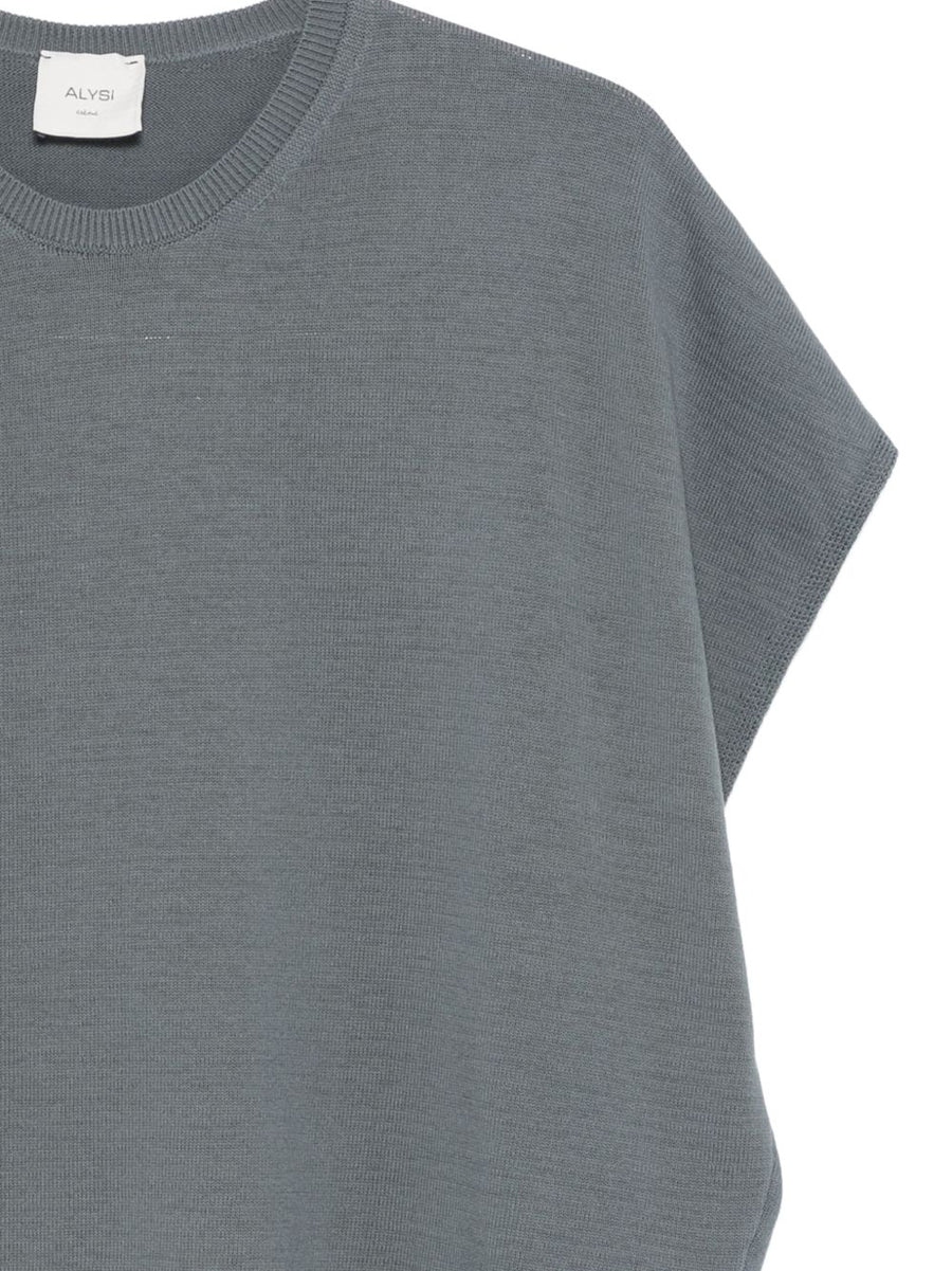 Alysi Cotton T Shirt Women Grey Ribbed Hem Layered