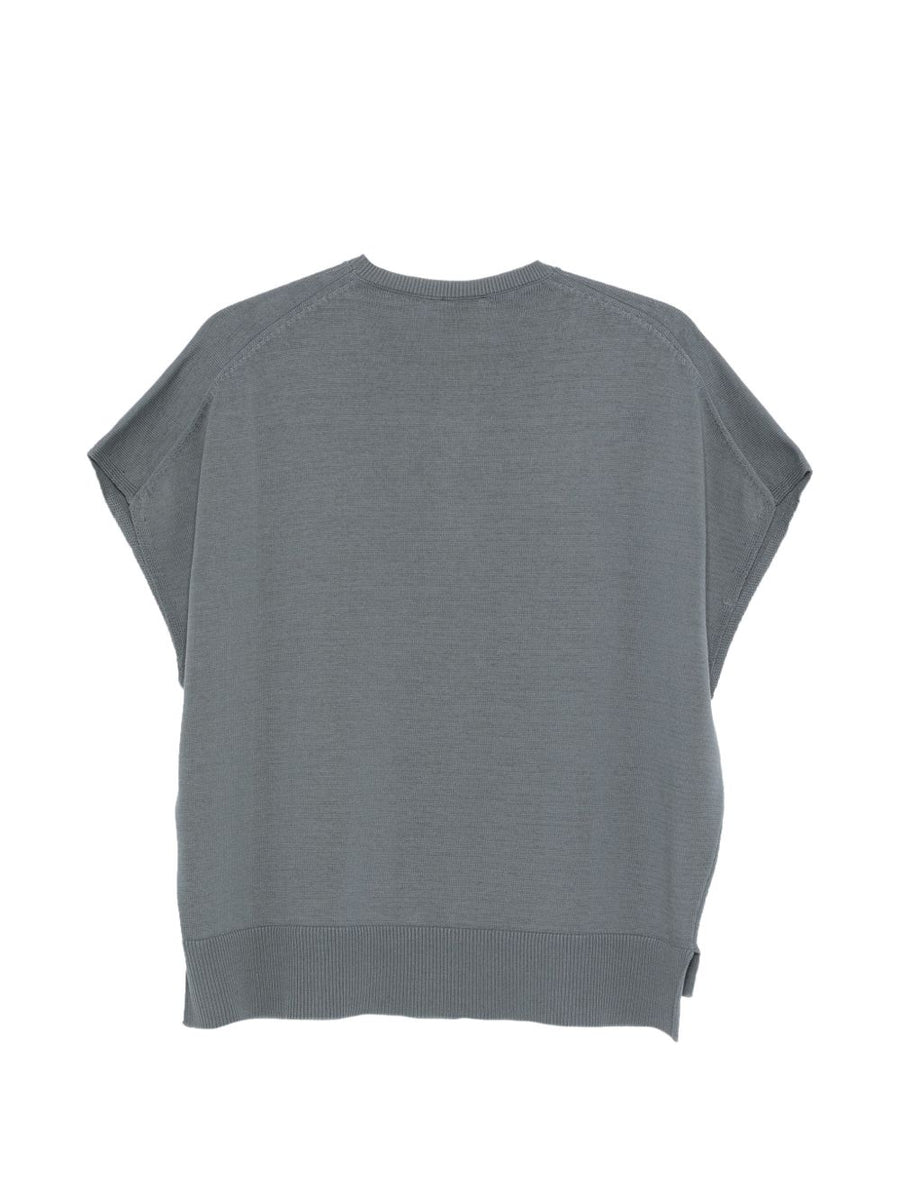 Alysi Cotton T Shirt Women Grey Ribbed Hem Layered