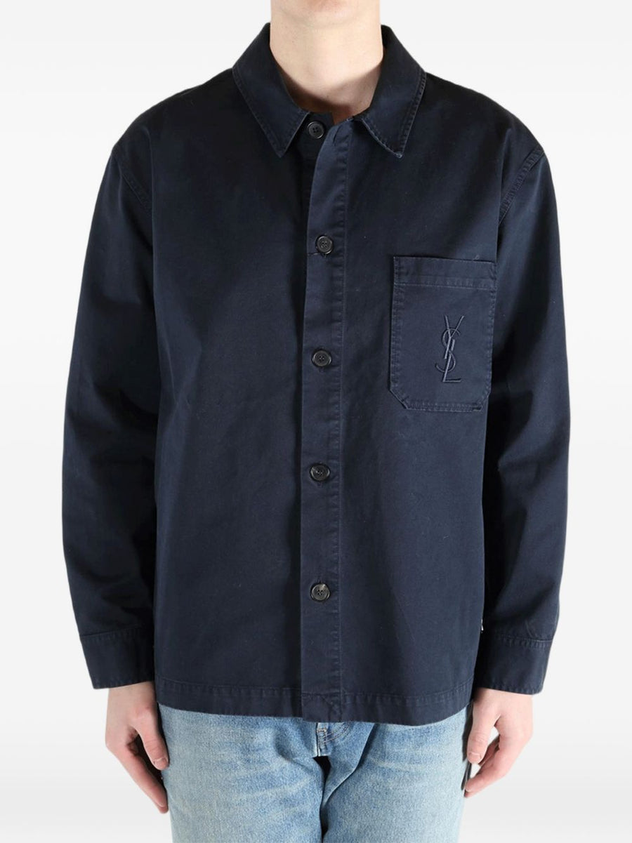 Saint Laurent Navy Cotton Overshirt For Men Versatile Layer With Quiet Luxury Spring Summer 2026