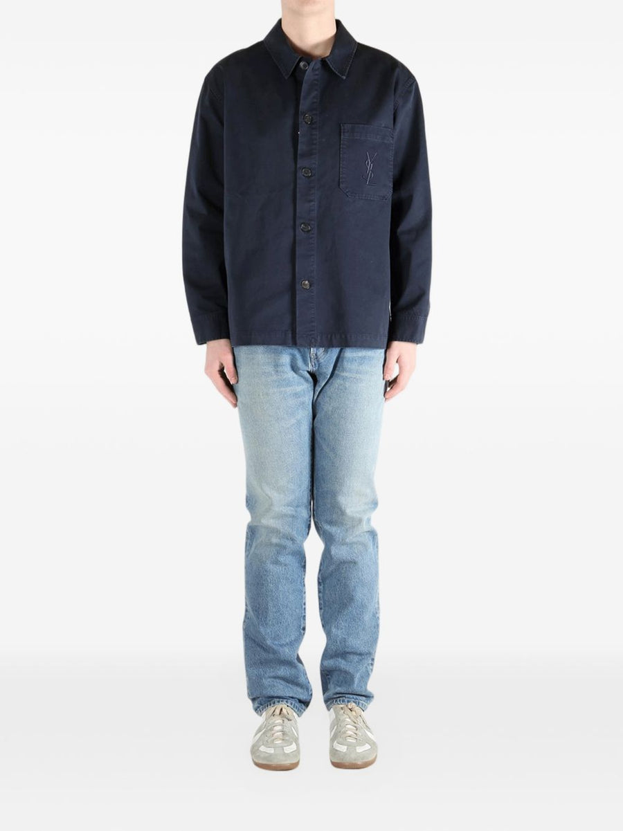 Saint Laurent Navy Cotton Overshirt For Men Versatile Layer With Quiet Luxury Spring Summer 2026