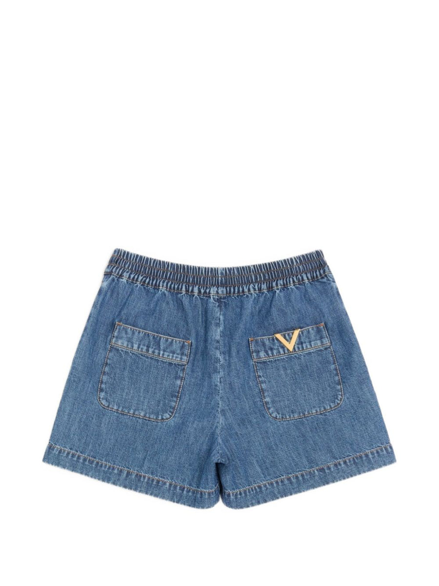 Valentino Made In Italy Navy Denim Shorts For Women Premium Cotton Chambray Drawstring Waist