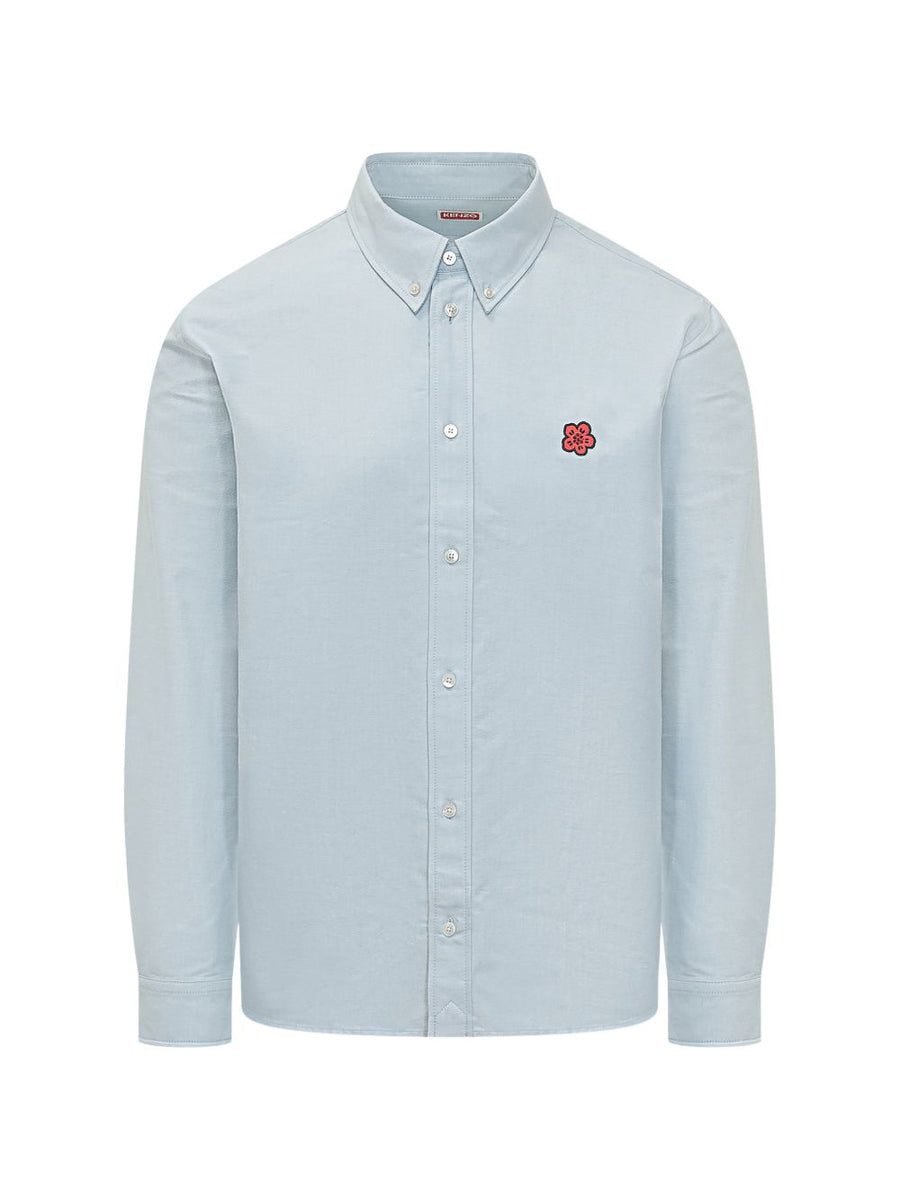 Kenzo Boke Flower Cotton Shirt For Men With Light Blue Embroidery And Button Down Luxury