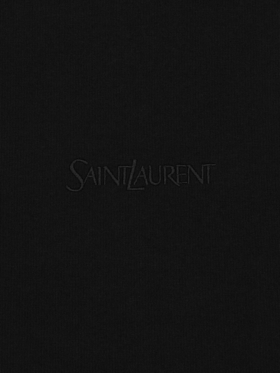 Saint Laurent Cotton T Shirt for Men Premium Black Crewneck with Tonal Embroidery Luxury Everyday Wear