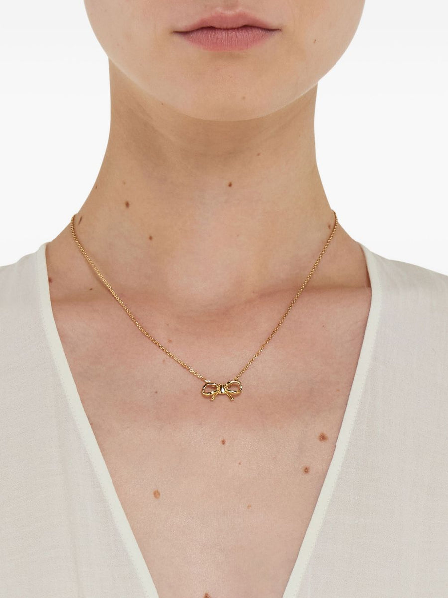 Ferragamo Vara Bow Necklace For Women Adjustable Gold Tone Pendant Jewelry Luxe Accessory