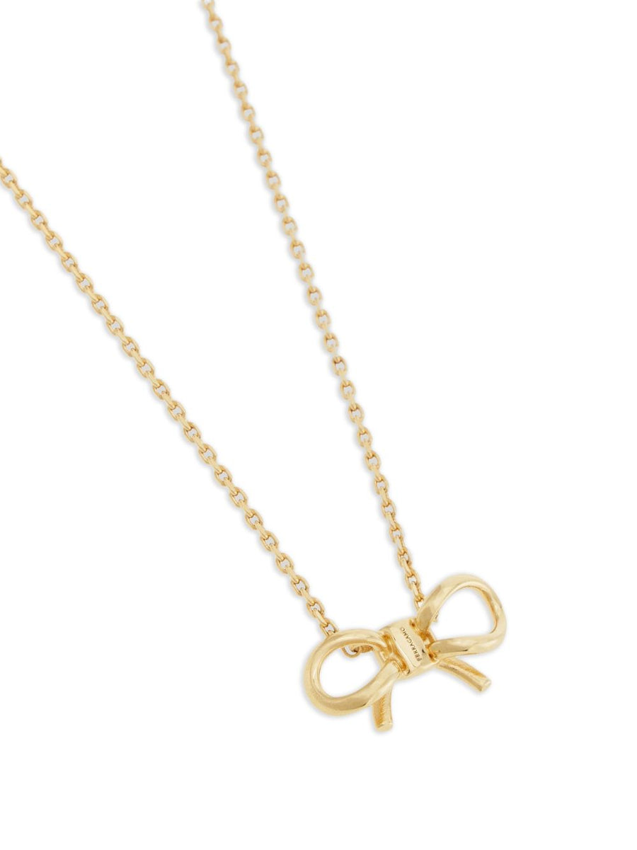 Ferragamo Vara Bow Necklace For Women Adjustable Gold Tone Pendant Jewelry Luxe Accessory