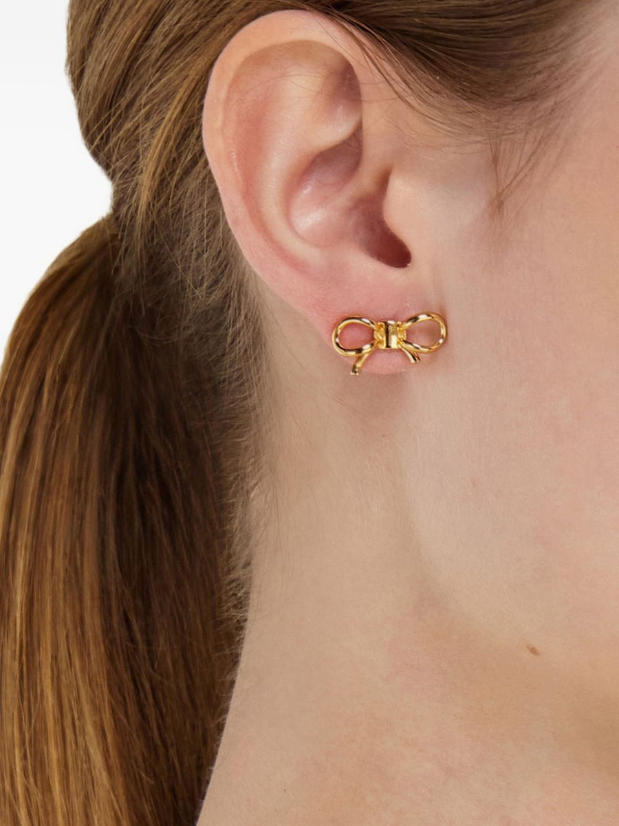 Ferragamo Bow Earrings Gold Tone Brass Vara Collection For Women Timeless Luxury Statement