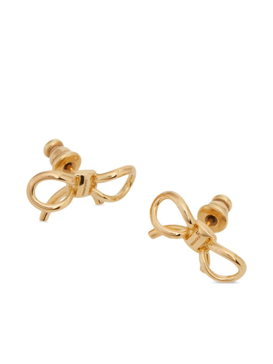 Ferragamo Bow Earrings Gold Tone Brass Vara Collection For Women Timeless Luxury Statement