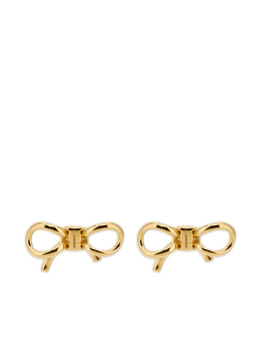 Ferragamo Bow Earrings Gold Tone Brass Vara Collection For Women Timeless Luxury Statement