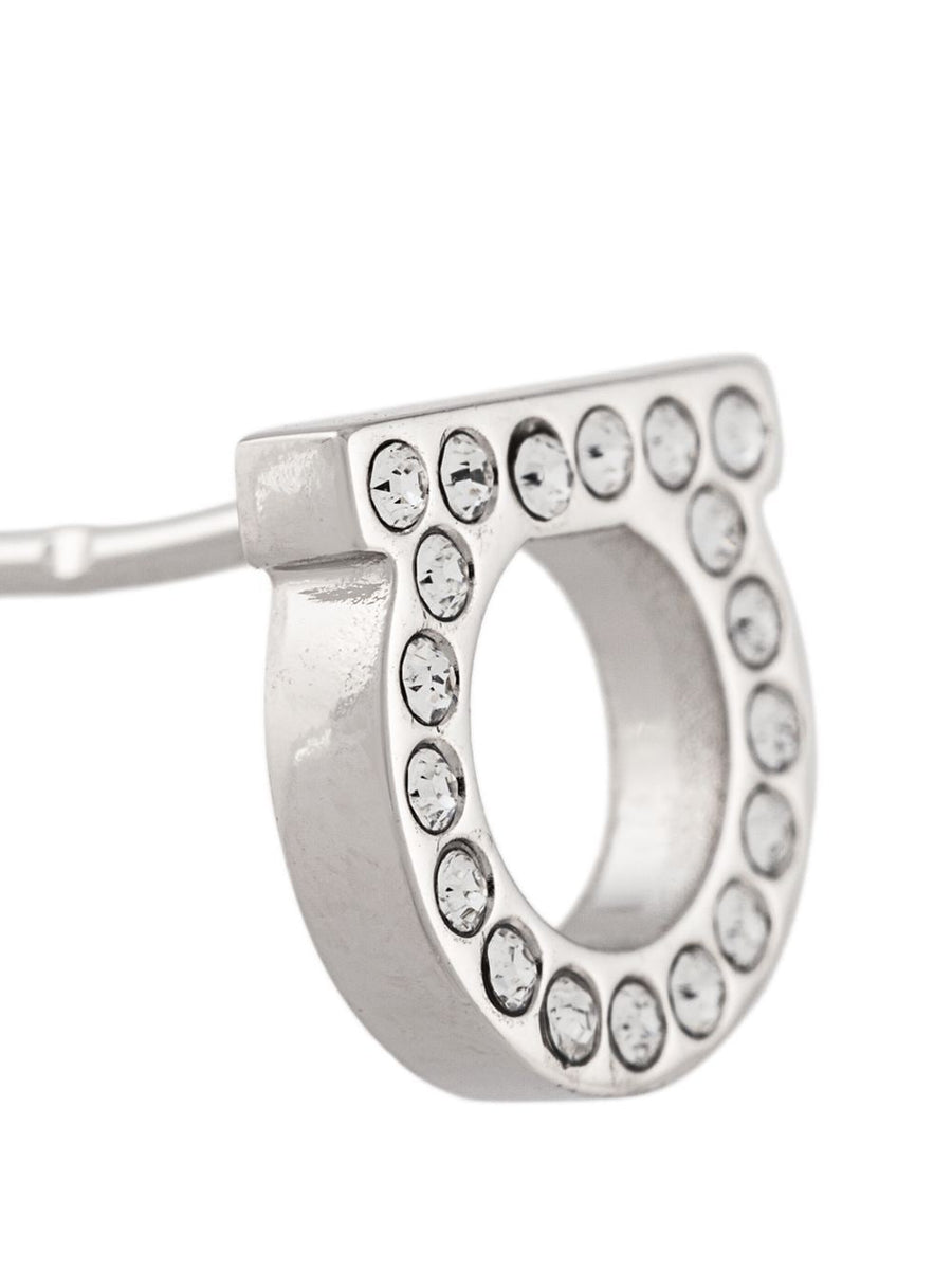 Ferragamo Gancini Crystal Stud Earrings Silver Tone For Women Luxury Timeless Jewelry Accessory