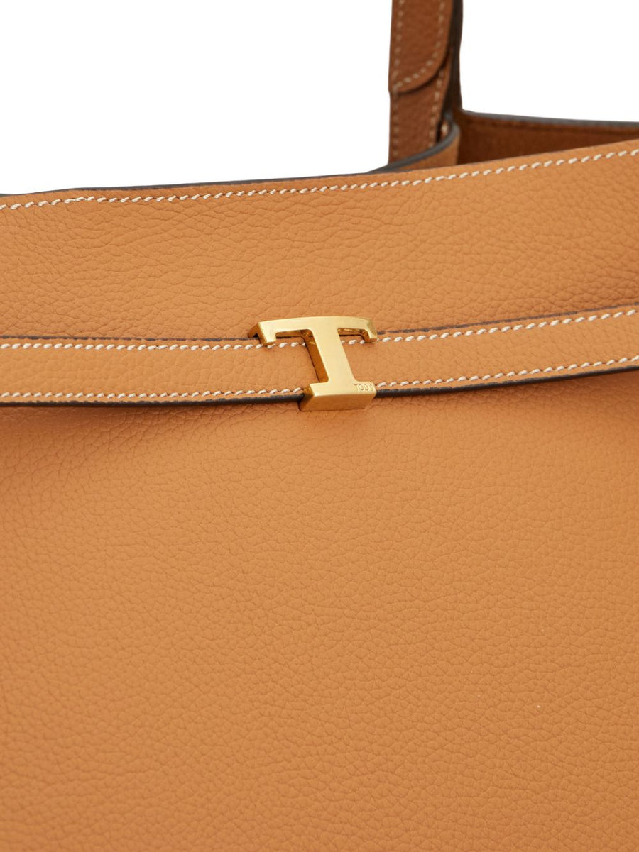 Tod's Leather Shopper Calfskin Brown Bag With Gold Hardware And Buckle Closure Medium For Women