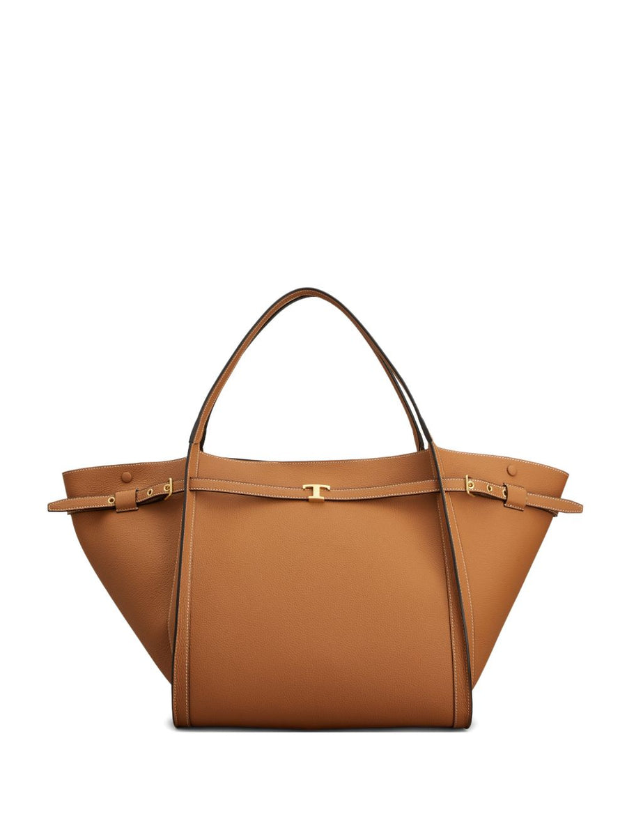 Tod's Leather Shopper Calfskin Brown Bag With Gold Hardware And Buckle Closure Medium For Women