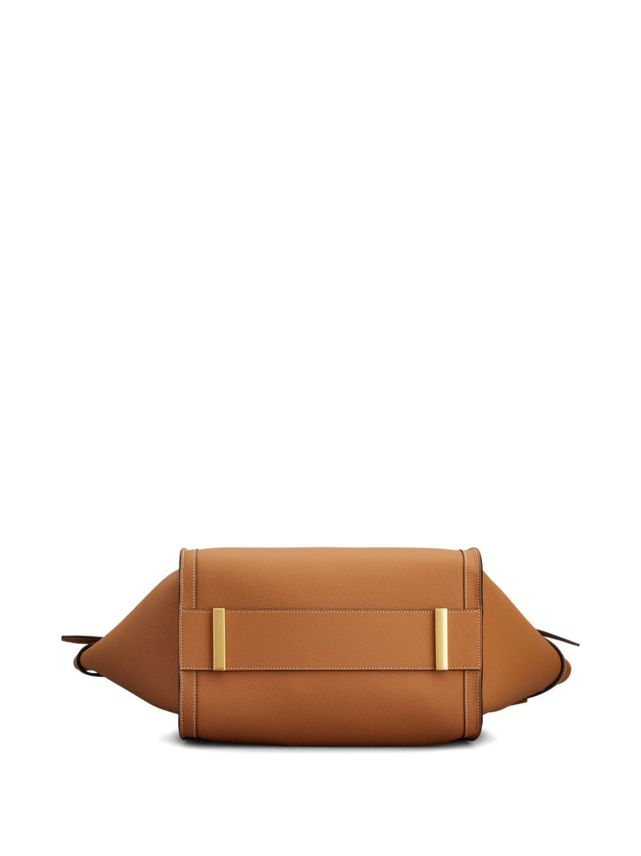 Tod's Leather Shopper Calfskin Brown Bag With Gold Hardware And Buckle Closure Medium For Women