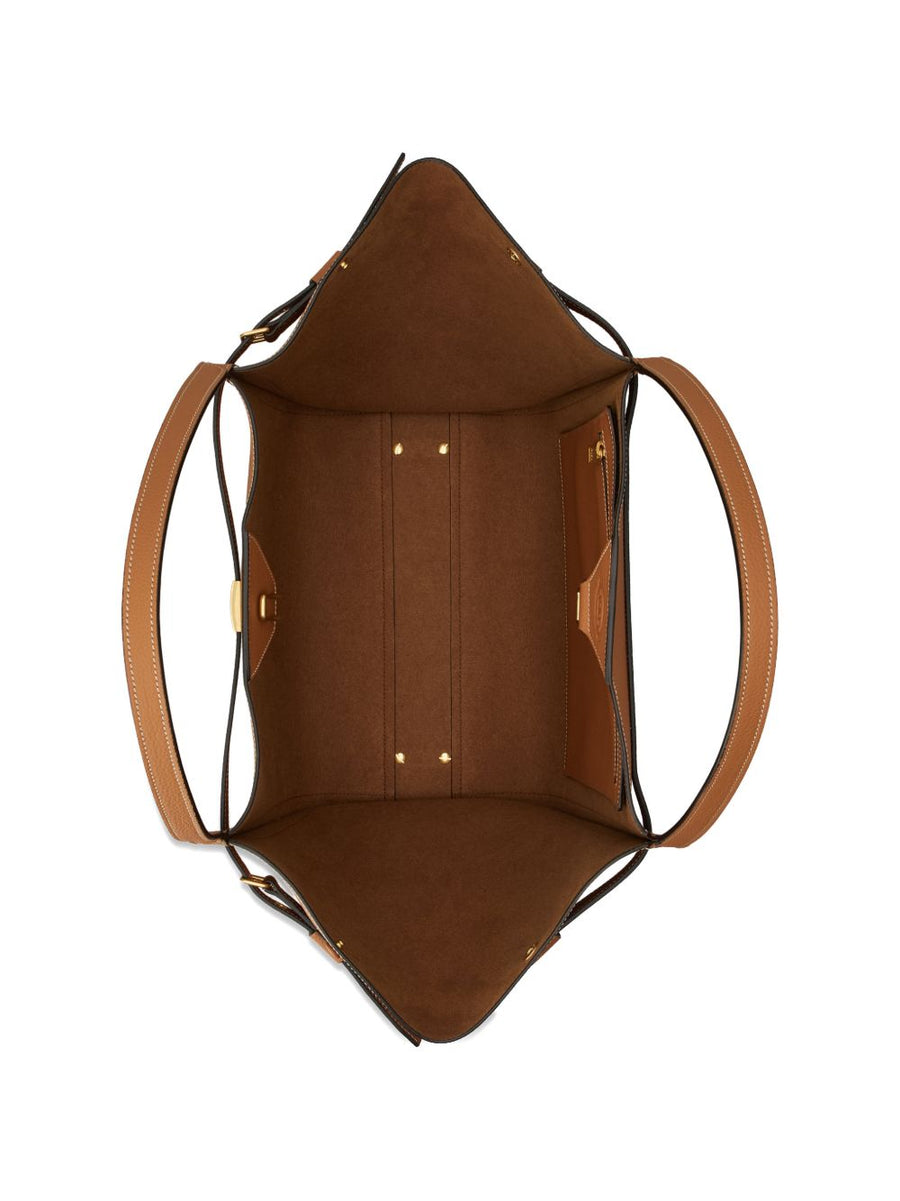 Tod's Leather Shopper Calfskin Brown Bag With Gold Hardware And Buckle Closure Medium For Women