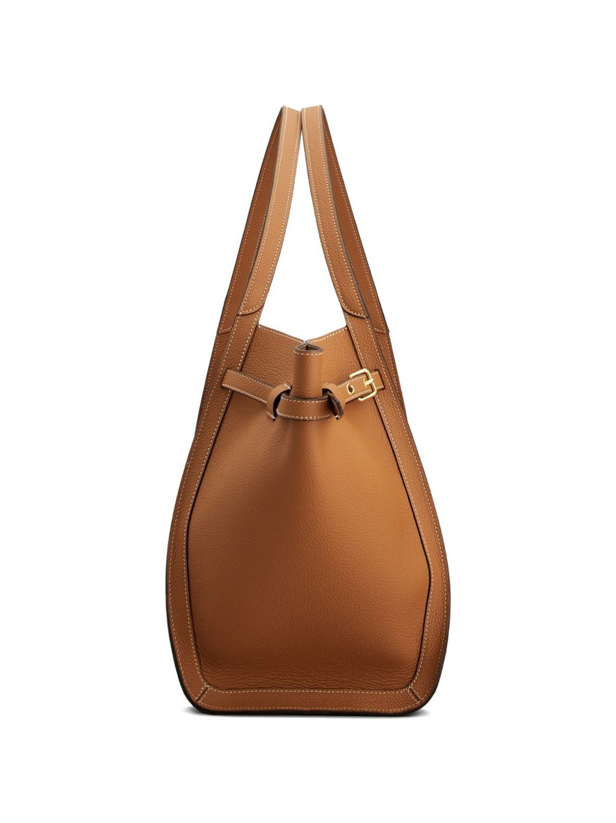 Tod's Leather Shopper Calfskin Brown Bag With Gold Hardware And Buckle Closure Medium For Women