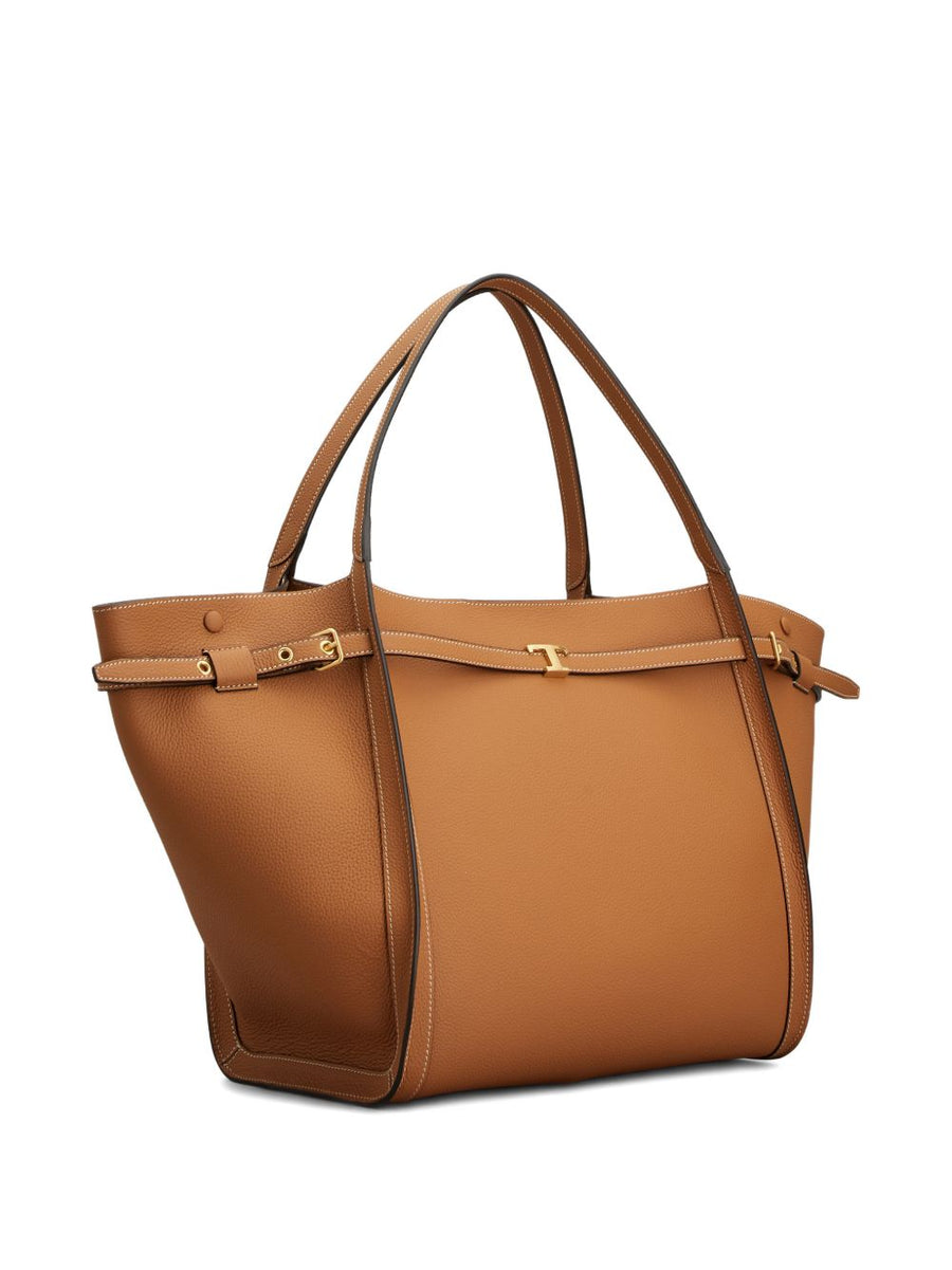 Tod's Leather Shopper Calfskin Brown Bag With Gold Hardware And Buckle Closure Medium For Women