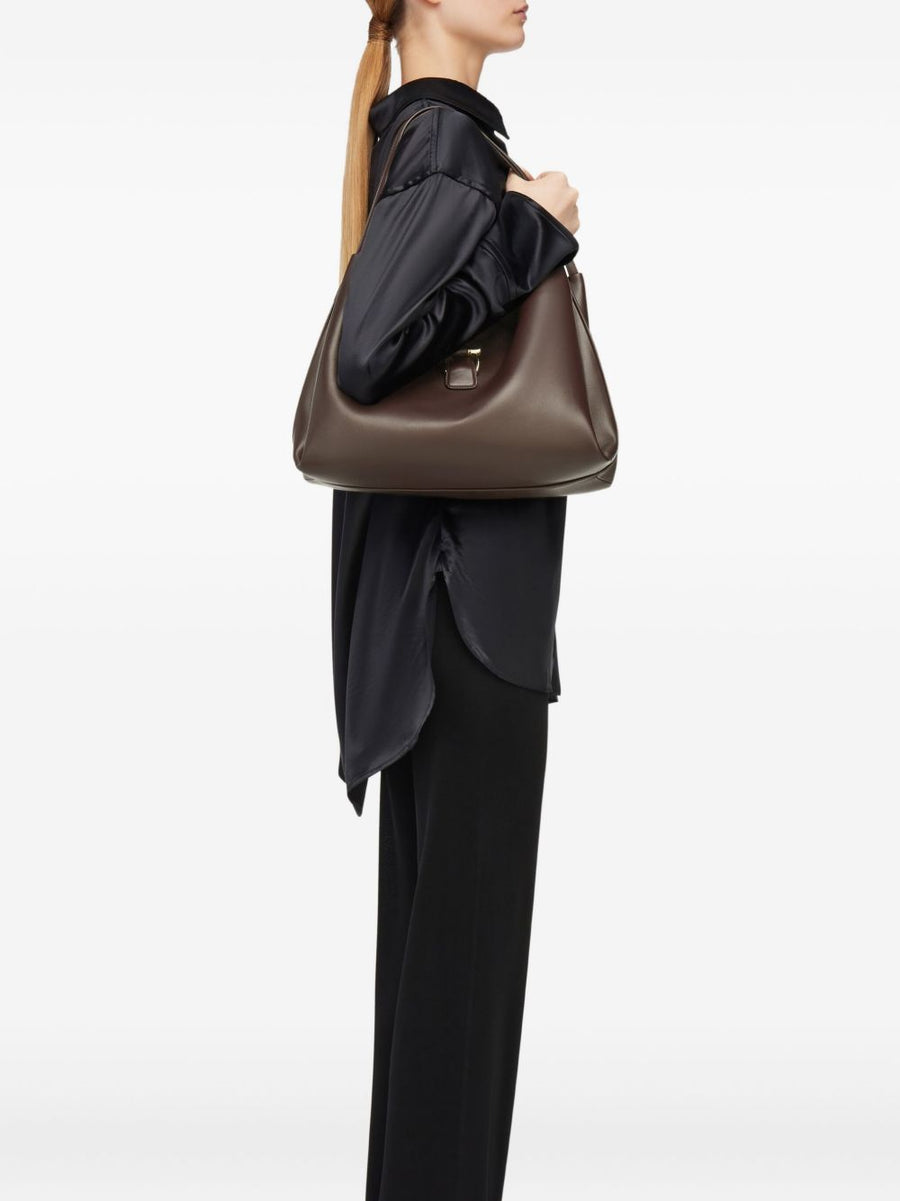 Ferragamo Grey Calfskin Tote Bag For Women With Quiet Luxury, Spacious Interior And Soft Structured Silhouette