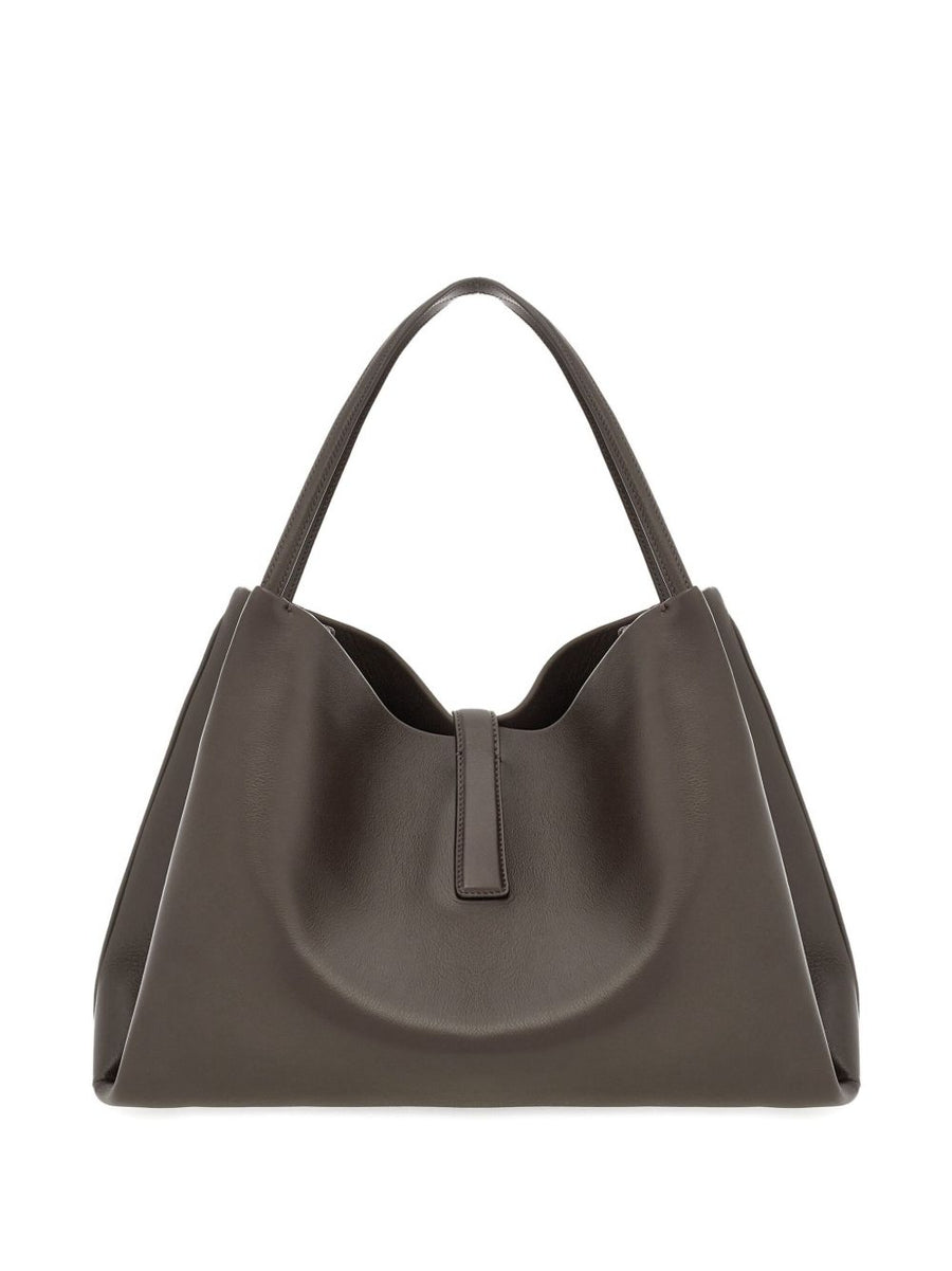 Ferragamo Grey Calfskin Tote Bag For Women With Quiet Luxury, Spacious Interior And Soft Structured Silhouette