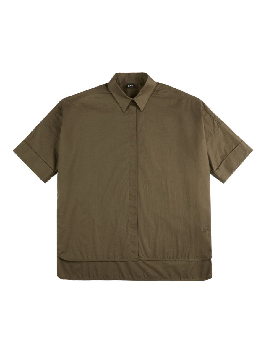 Fay Cotton Shirt For Women Olive Green Stretch Fabric With 97 Cotton 3 Elastane Everyday Versatile Wardrobe Essential
