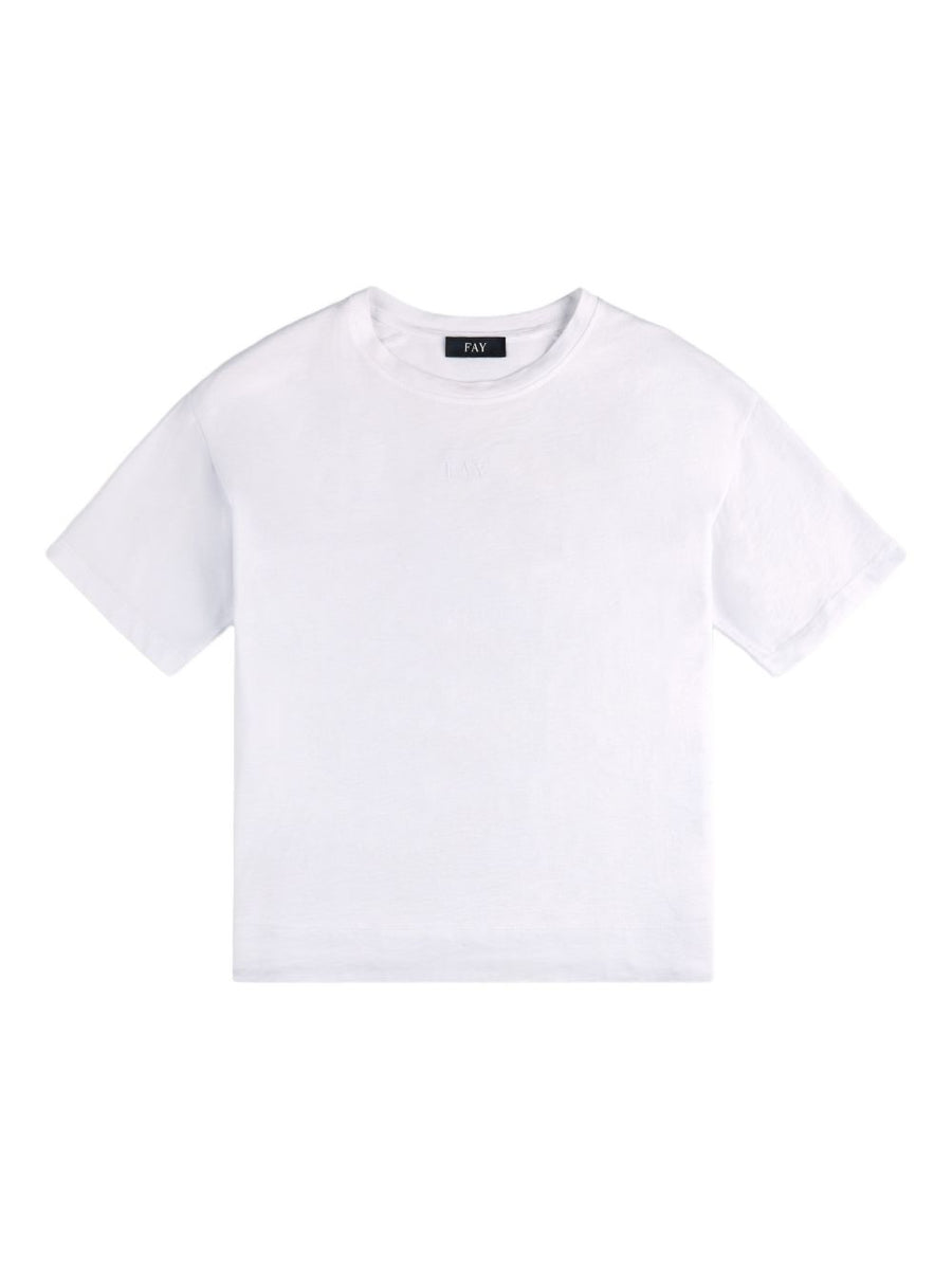 Fay Cotton T Shirt For Women White 100 Percent Cotton Short Sleeve Round Neck Essential Wardrobe Staple