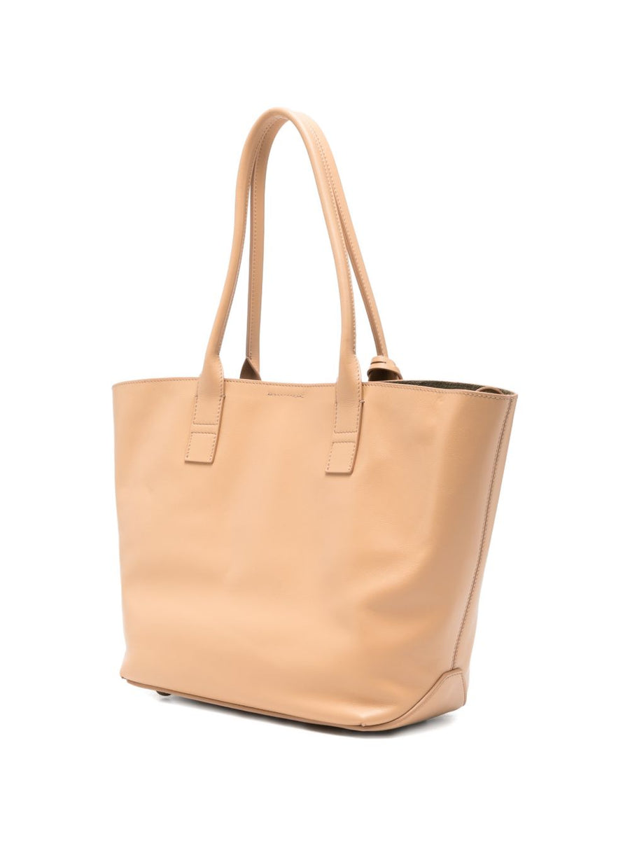 Hogan Address Small Shopping Bag Calf Leather Luxury City Everyday Women Tote Beige Top Handles with Pouch