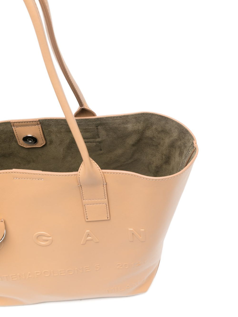 Hogan Address Small Shopping Bag Calf Leather Luxury City Everyday Women Tote Beige Top Handles with Pouch