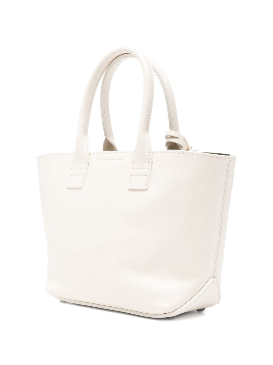 Hogan Address Shopping Bag Mini Calf Leather White Compact Tote For Women With Detachable Strap