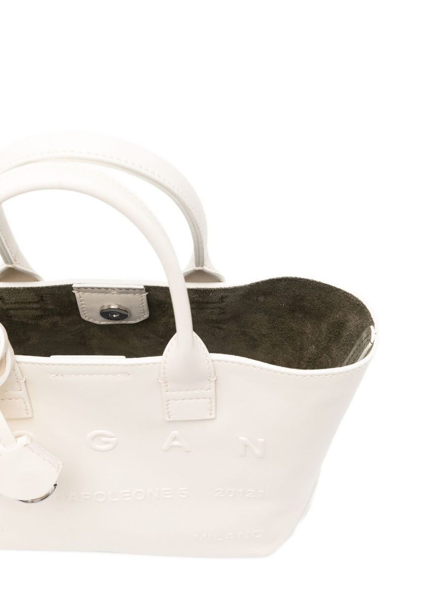 Hogan Address Shopping Bag Mini Calf Leather White Compact Tote For Women With Detachable Strap