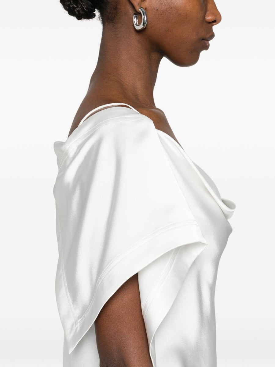 Iro Thiana White Long Dress With Draped Detailing Cowl Neck And Spaghetti Straps For Women Elegant Eveningwear