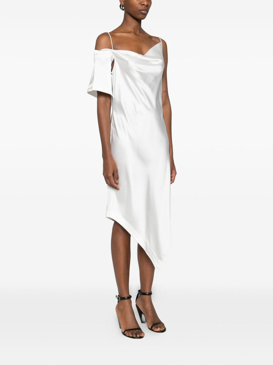 Iro Thiana White Long Dress With Draped Detailing Cowl Neck And Spaghetti Straps For Women Elegant Eveningwear