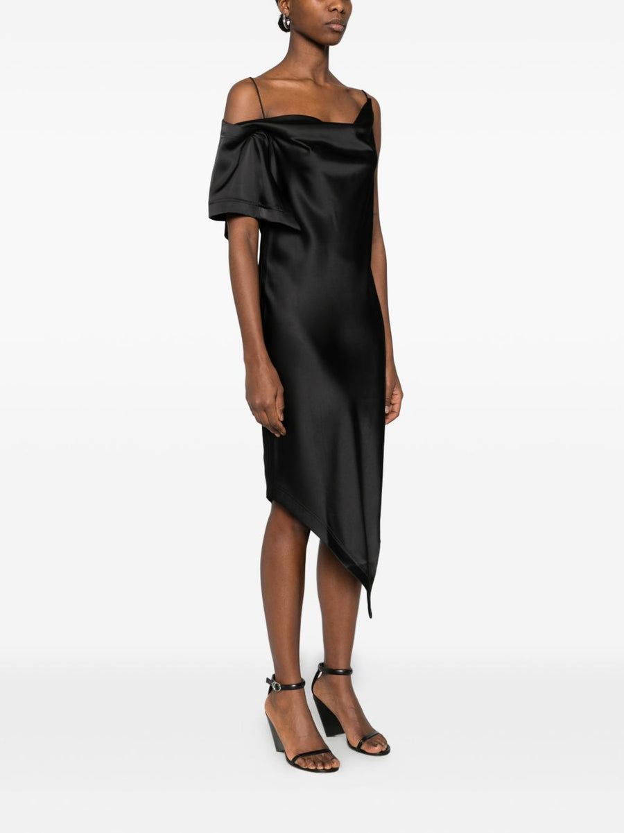 Iro Thiana Long Dress Black Sleek Draped Asymmetric Silhouette Spaghetti Straps For Women