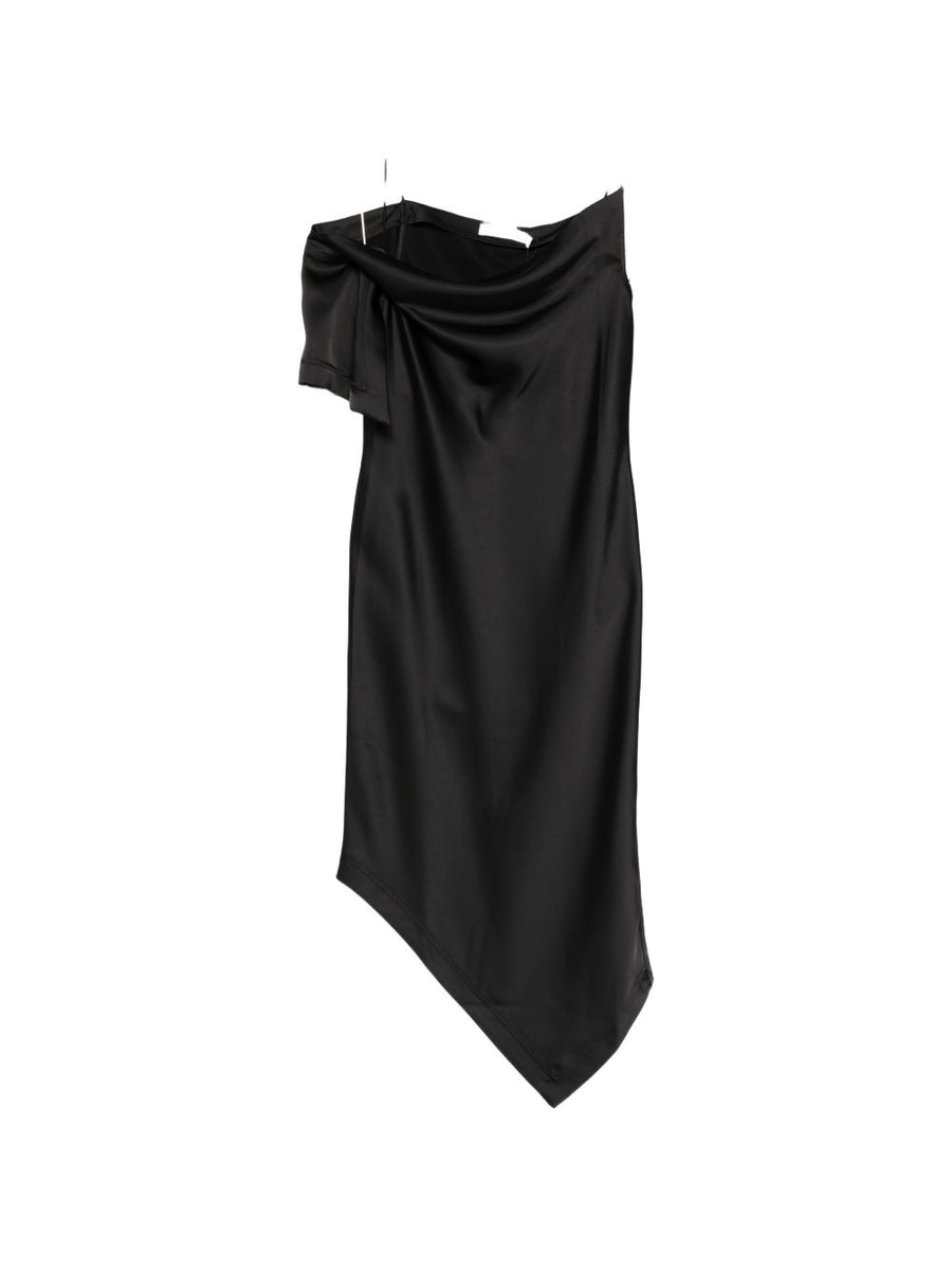 Iro Thiana Long Dress Black Sleek Draped Asymmetric Silhouette Spaghetti Straps For Women