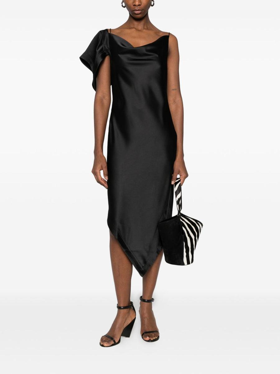 Iro Thiana Long Dress Black Sleek Draped Asymmetric Silhouette Spaghetti Straps For Women