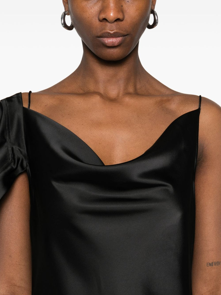 Iro Thiana Long Dress Black Sleek Draped Asymmetric Silhouette Spaghetti Straps For Women