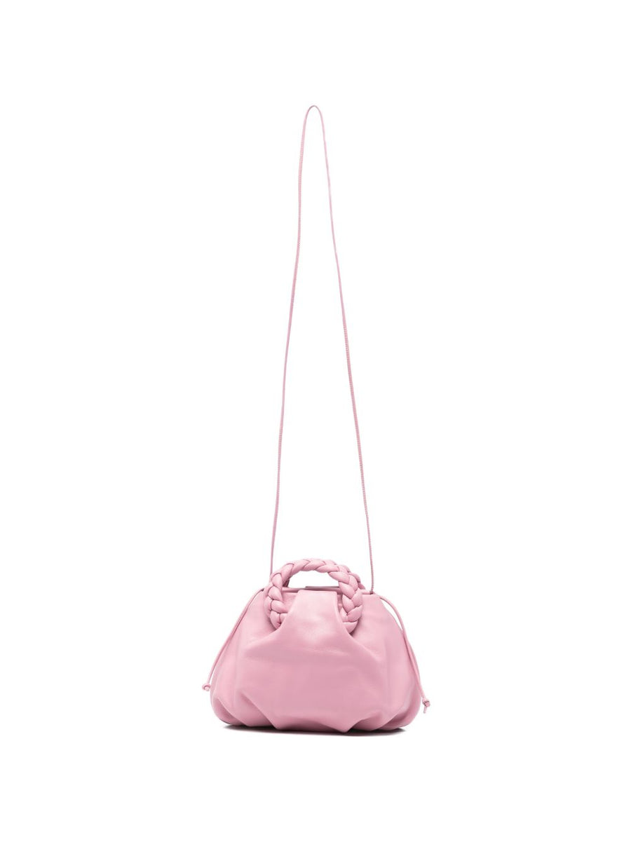 Hereu Bombon Pink Calf Leather Handbag For Women Compact Everyday Luxury With Braided Handles Drawstring Closure