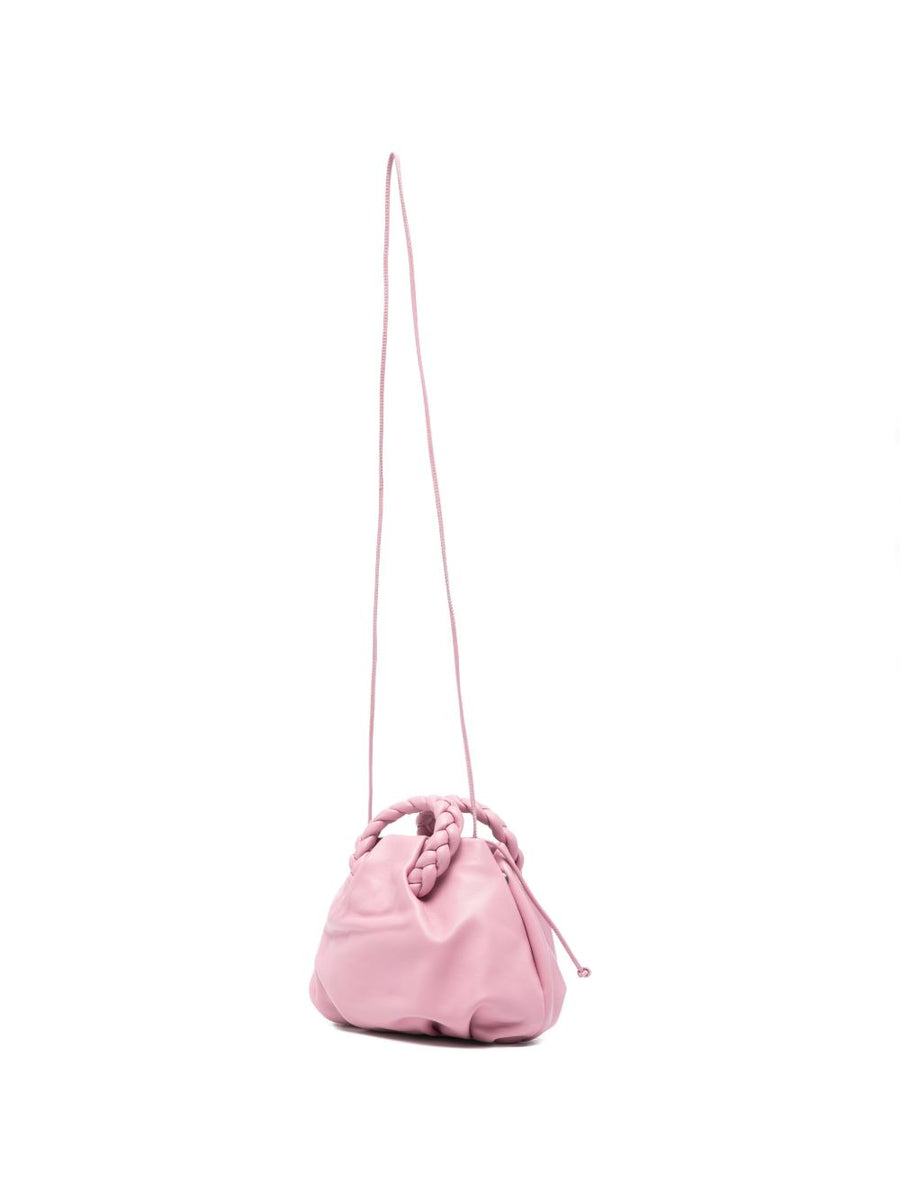 Hereu Bombon Pink Calf Leather Handbag For Women Compact Everyday Luxury With Braided Handles Drawstring Closure