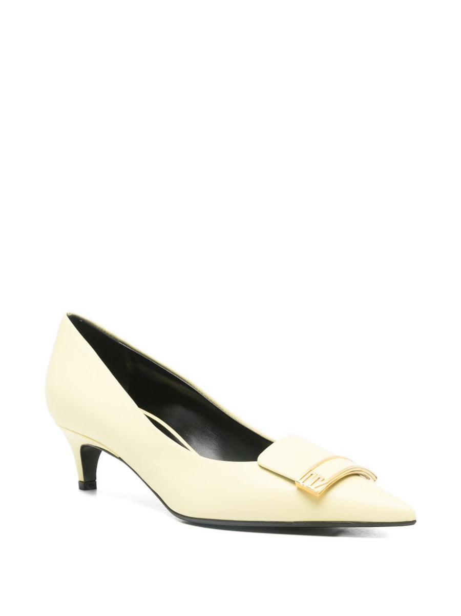 Sergio Rossi Yellow Pointed Toe Pumps Luxury Leather Kitten Heel For Women Day To Night