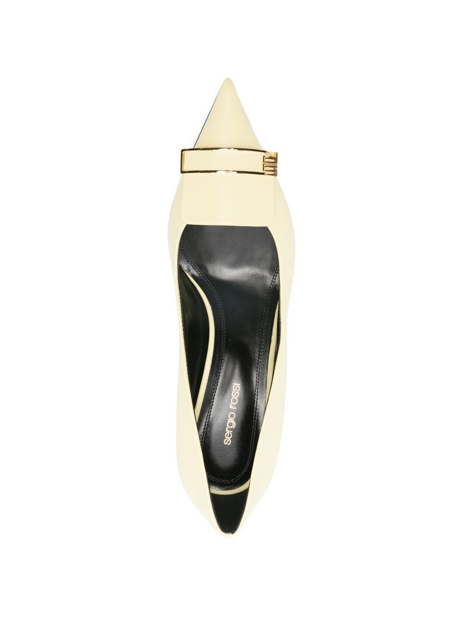 Sergio Rossi Yellow Pointed Toe Pumps Luxury Leather Kitten Heel For Women Day To Night