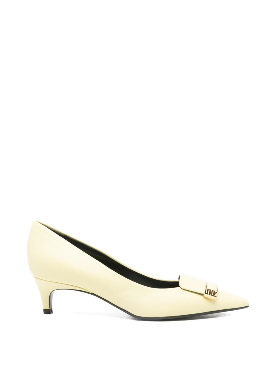 Sergio Rossi Yellow Pointed Toe Pumps Luxury Leather Kitten Heel For Women Day To Night