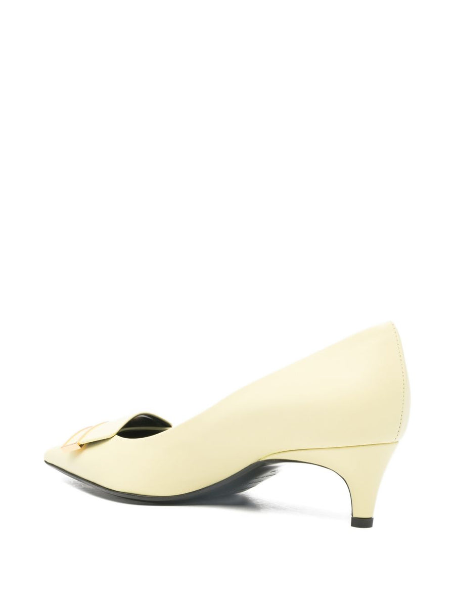 Sergio Rossi Yellow Pointed Toe Pumps Luxury Leather Kitten Heel For Women Day To Night