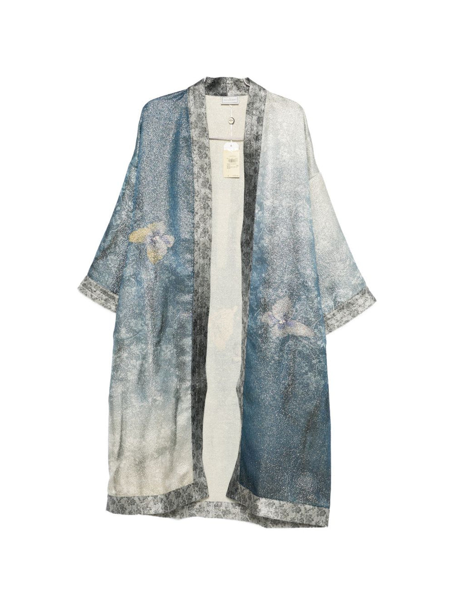 Pierre Louis Mascia Printed Kimono Jacket Blue Floral Print For Women Knee Length Versatile Luxury Layer