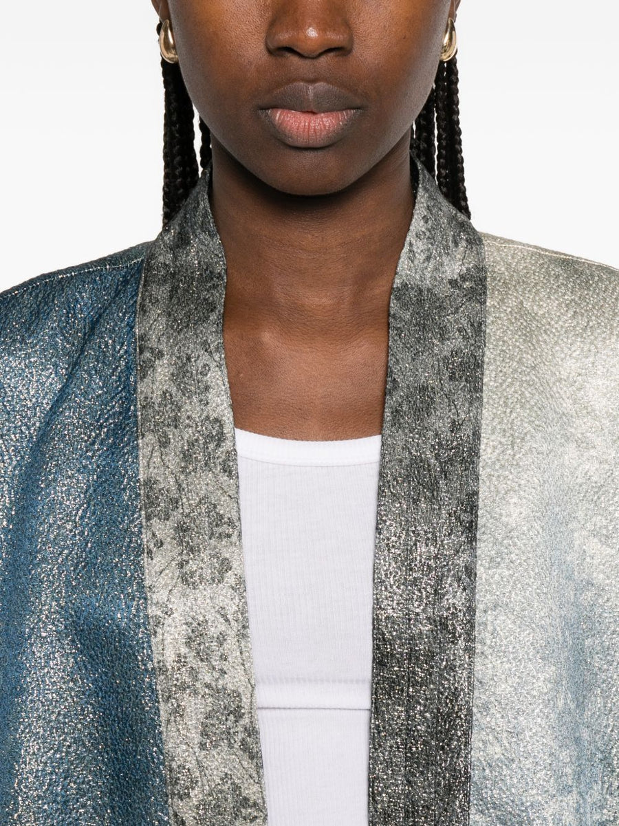 Pierre Louis Mascia Printed Kimono Jacket Blue Floral Print For Women Knee Length Versatile Luxury Layer