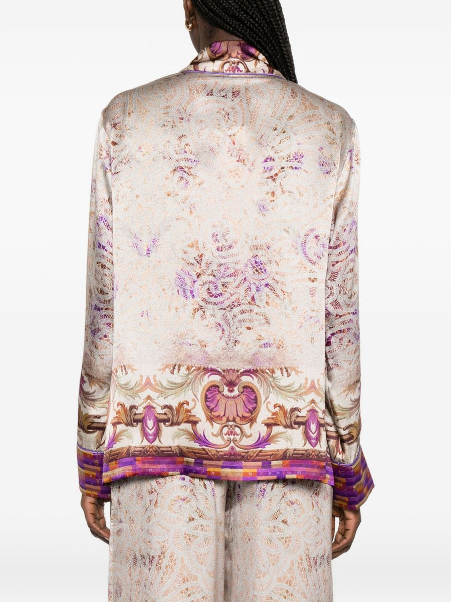 Pierre Louis Mascia Luxurious Silk Jacket for Women Couture Floral Print Notched Lapels Patch Pockets 100 Percent Silk