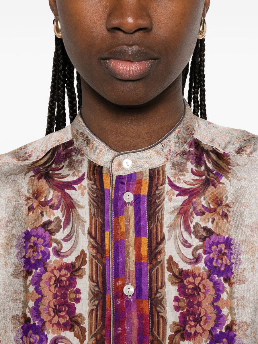 Pierre Louis Mascia Printed Silk Shirt For Women With Floral Pink Detailing Luxurious Silk Fabric Spring Summer 2026