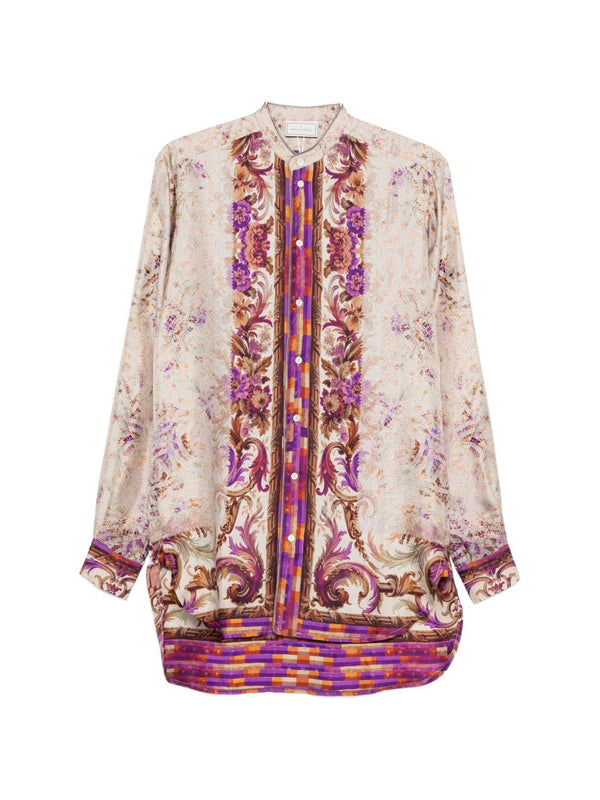 Pierre Louis Mascia Printed Silk Shirt For Women With Floral Pink Detailing Luxurious Silk Fabric Spring Summer 2026
