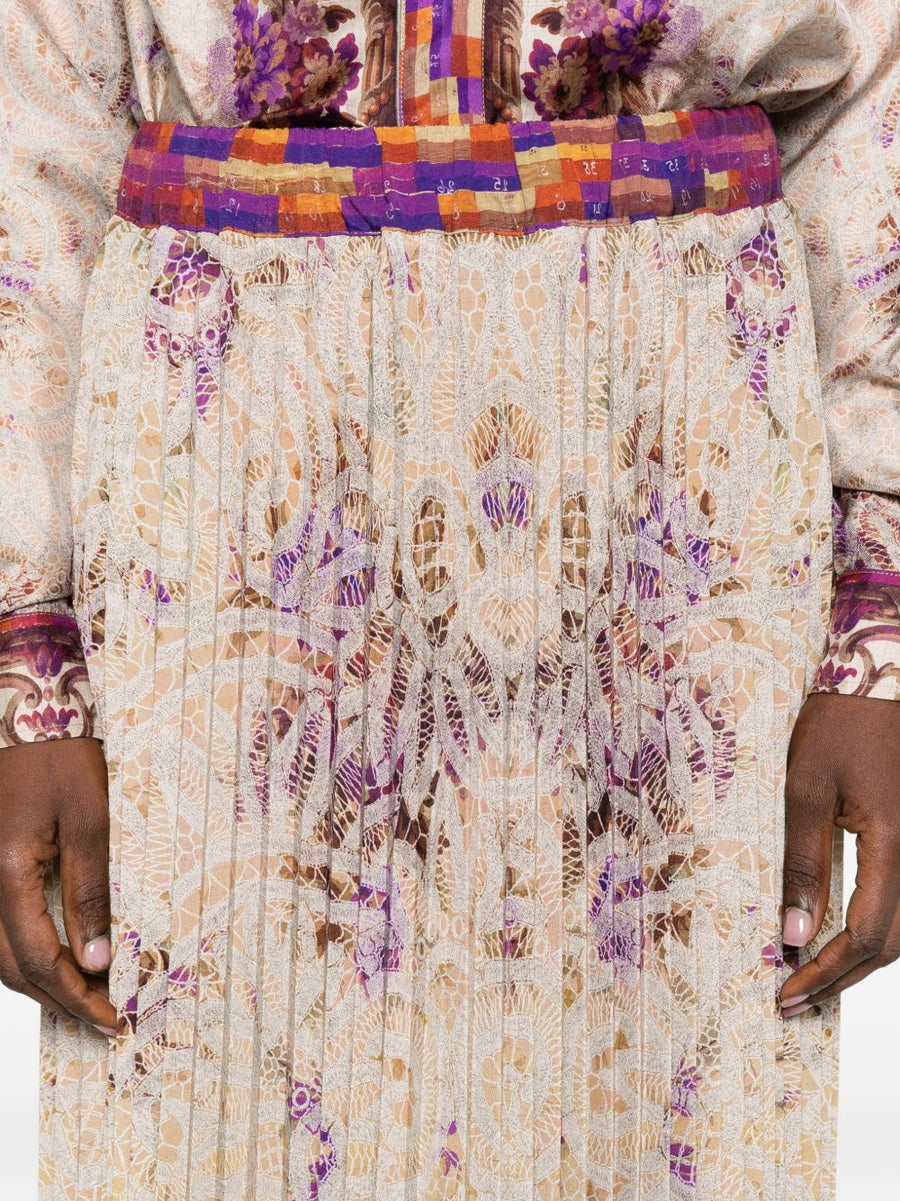 Pierre Louis Mascia Floral Printed Skirt Elegant Pleated Silhouette With Elastic Waist For Women
