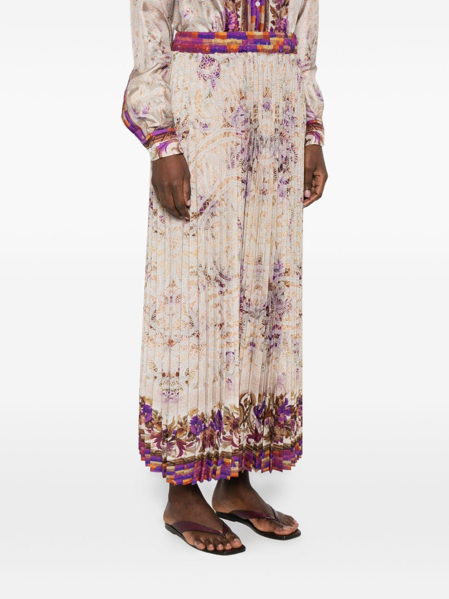 Pierre Louis Mascia Floral Printed Skirt Elegant Pleated Silhouette With Elastic Waist For Women